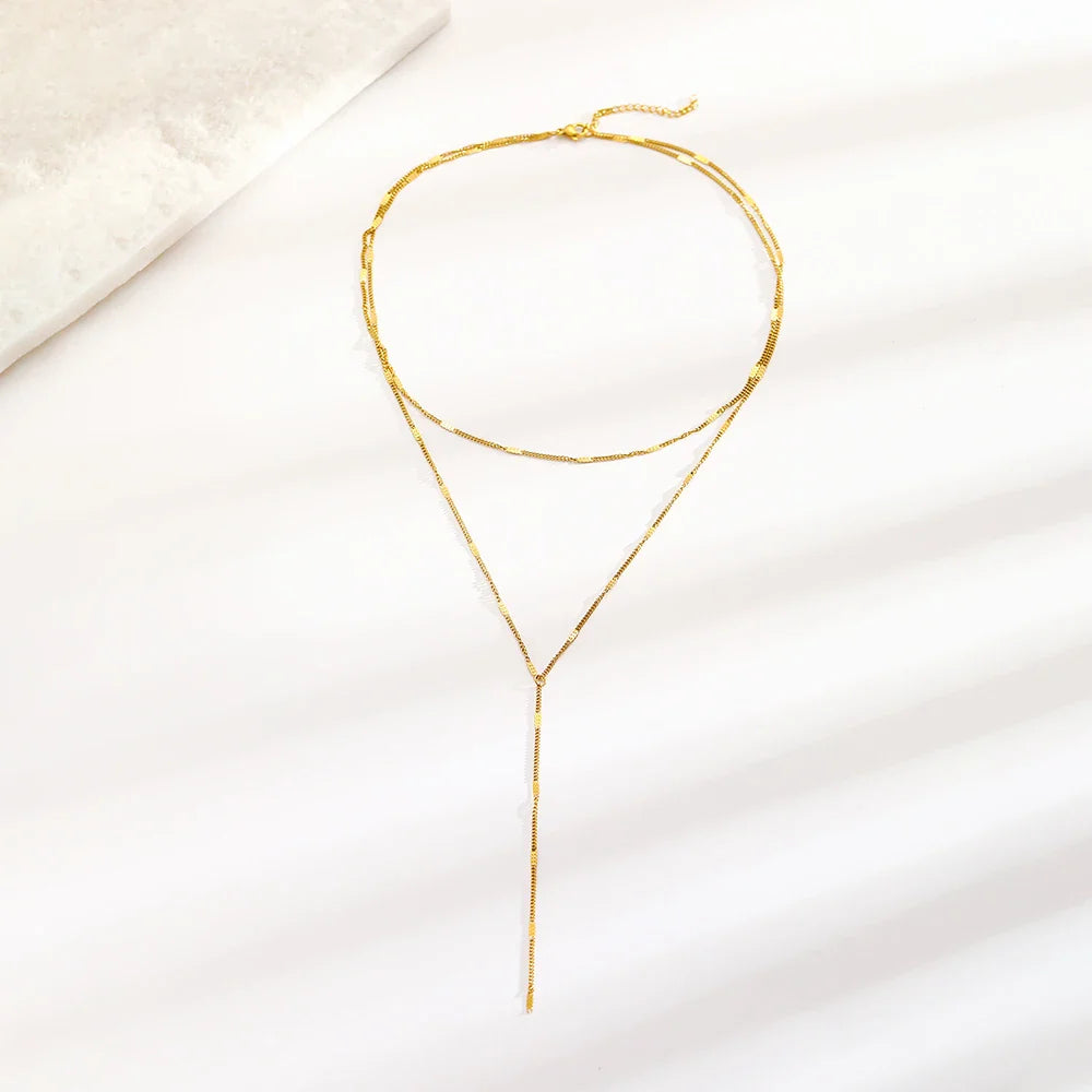 DOTIFI Stainless Steel Fashion Commuter Y-Shaped Fringe Necklace Minimalist Double-Layer Collarbone Chain Jewellery For Women Vera Lux