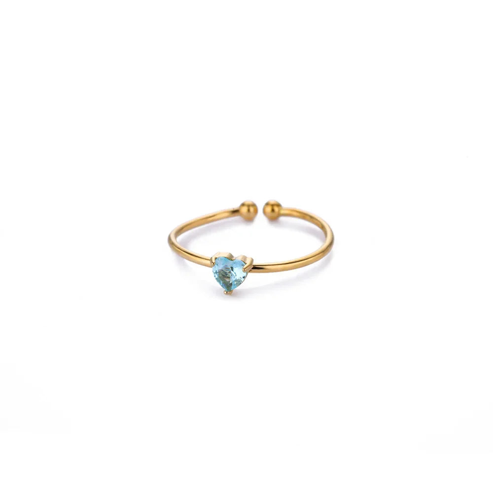 2025 Birth Colorful Cubic Zircon Heart Opening Rings For Women Fashion Dainty Stainless Steel Princess Ring Jewelry Wedding Gift Vera Lux