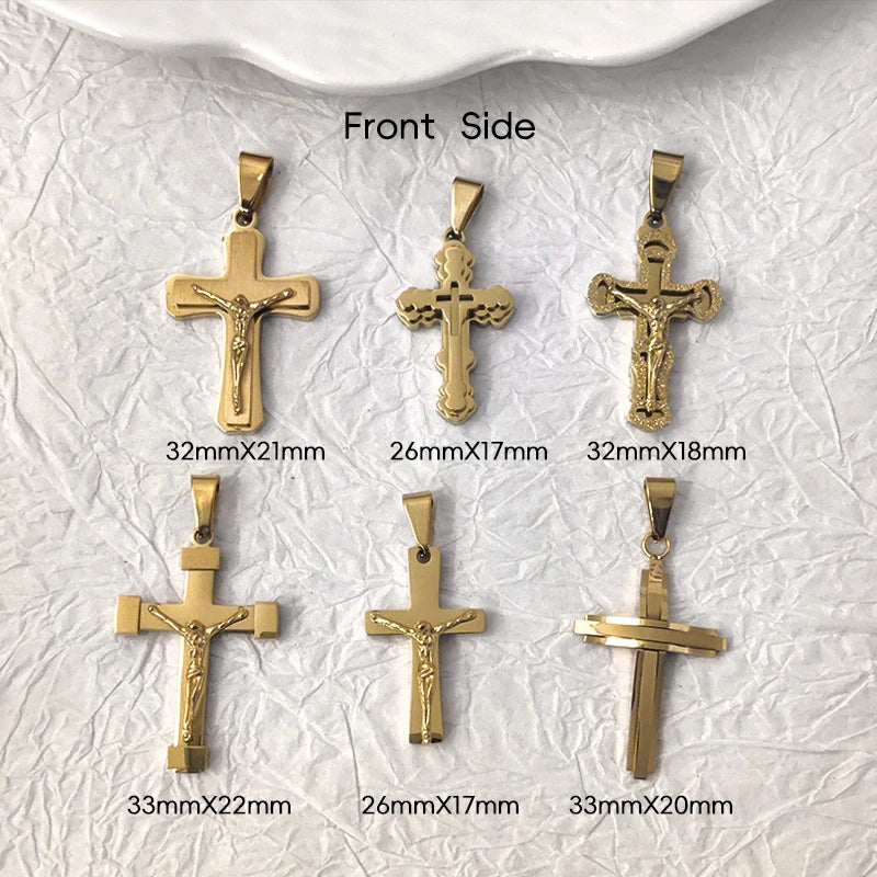 Trendy Men's 18K Gold Plated Stainless Steel Cross Pendant Necklace Christian Wedding Gift Jewelry Hiphop Style Vera Lux