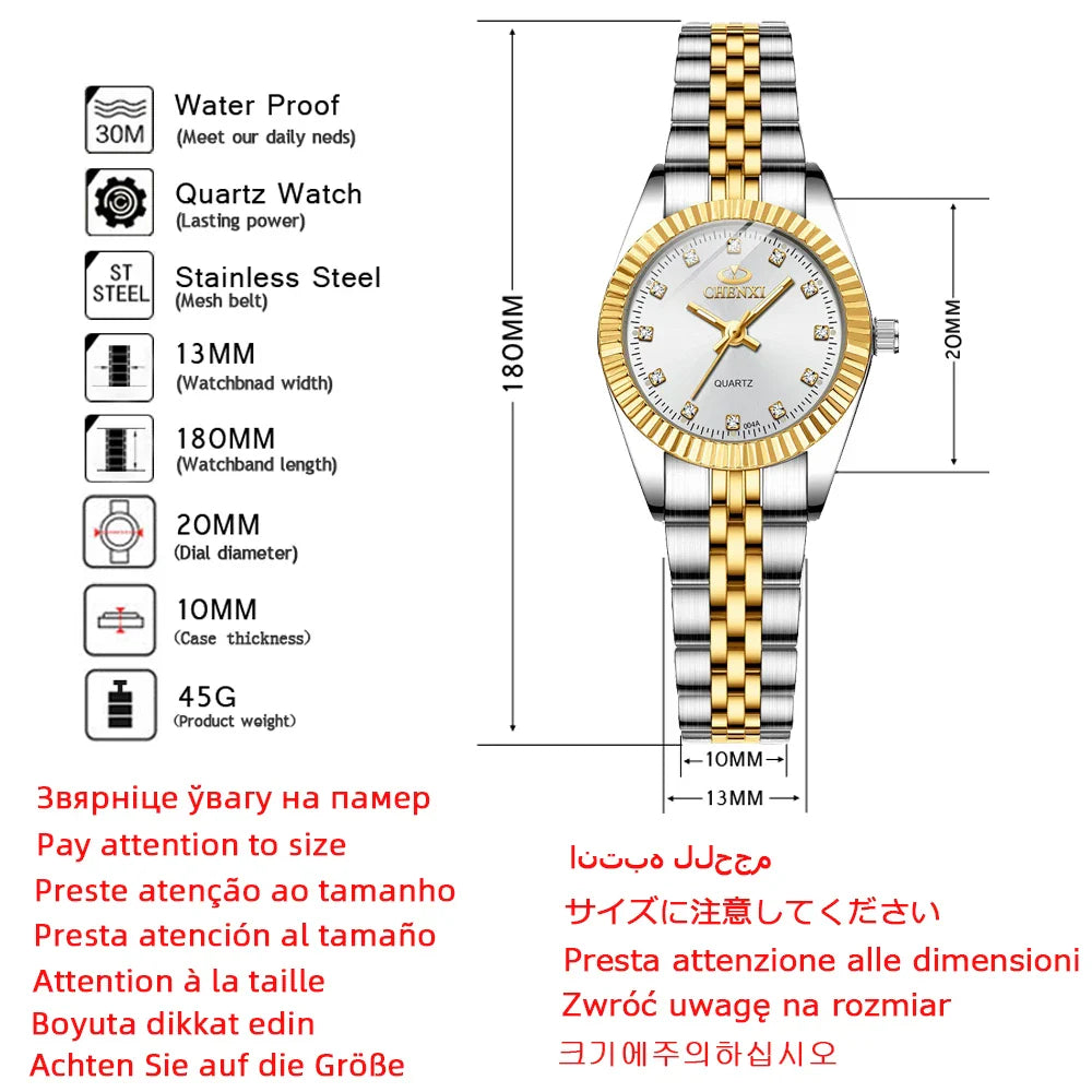 CHENXI Women Quartz Watch Golden & Silver Classic Female Elegant Clock Watches Luxury Gift Ladies Waterproof Wristwatch Vera Lux