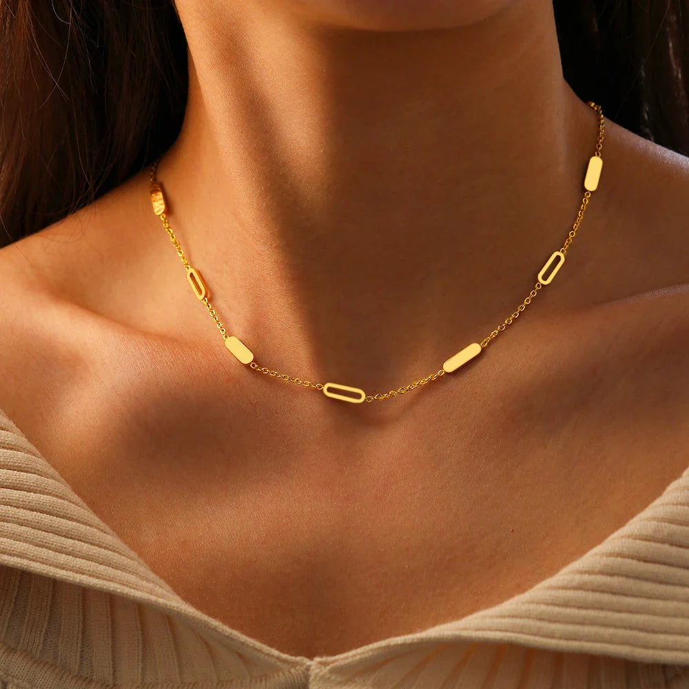 Stainless Steel Necklaces Geometric Round Rectangle Hollow Rectangle Choker Chain Trending Products Necklace For Women Jewelry Vera Lux
