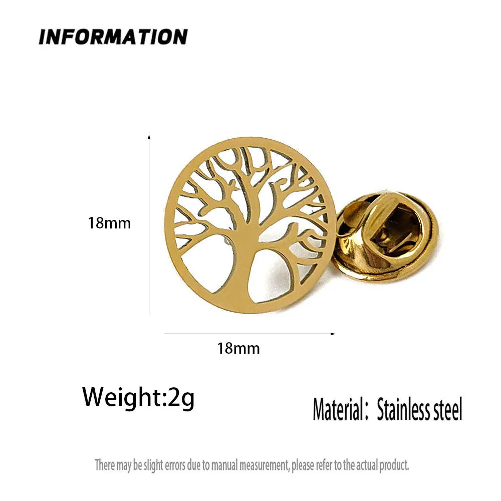 New punk style tree of life hollow stainless steel gold-plated badge, suit lapel pin waterproof black, men's brooch set Vera Lux