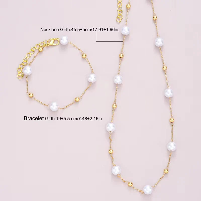 2 Pcs Exquisite Gold Color Bohemian Jewelry Set for Women Fashion Pearl Cross Pendant Necklace Bracelet Set Casual Jewelry Gifts Vera Lux