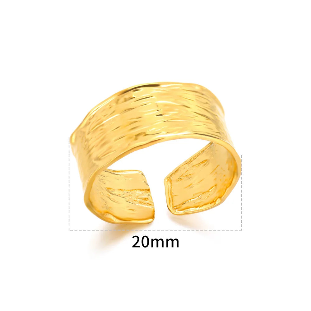 Minimalist Texture Stainless Steel Geometric Rings For Women Gold Color Opening Couple Ring Aesthetic Wedding Christmas Jewelry Vera Lux