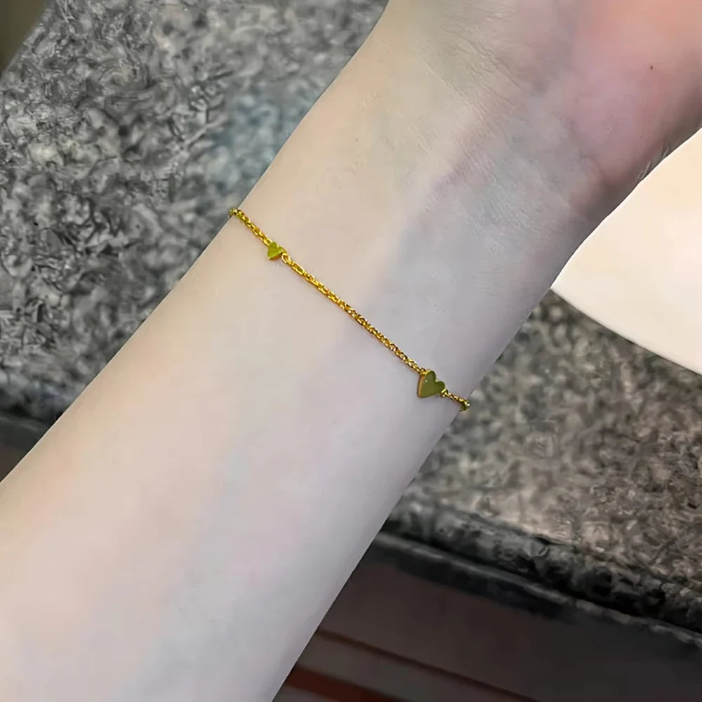 Fashion 316L Stainless Steel Love Heart Bracelet for Women Tiny Gold-Plated Clavicle Chain Girl Wedding Party Charm Jewelry Gift Vera Lux