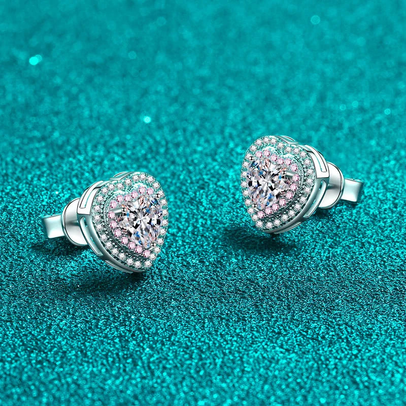 NeeTim 0.5ct Moissanite Earrings for Women Heart Shaped Lab Diamond Ear Studs 925 Sterling Silver Party Wedding Fine Jewelry Vera Lux