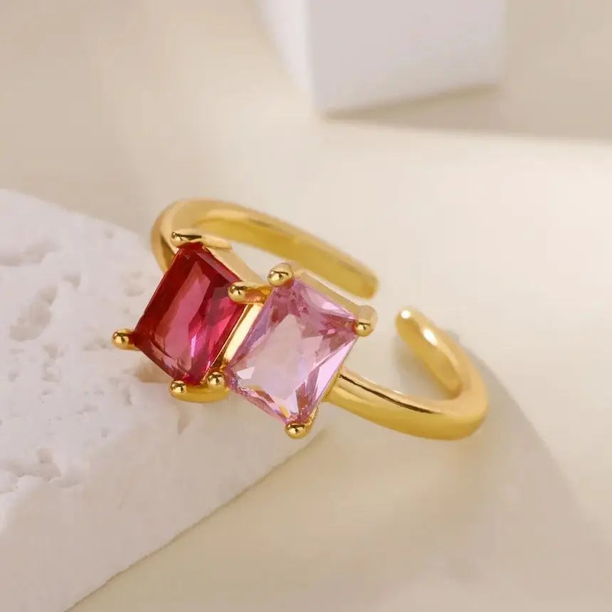 Stainless Steel Zircon Square Ring for Women 18K Gold Plated 2 Colors  Adjustable Ring Hypoallergenic Dainty Trendy Jewelry Vera Lux