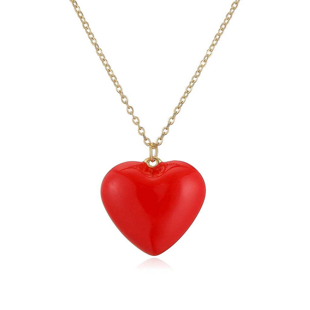 NEWBUY 2025 New Arrival Red Oil Dripping 4 Style Heart Pendant Necklaces For Women Daily Accessories Vera Lux