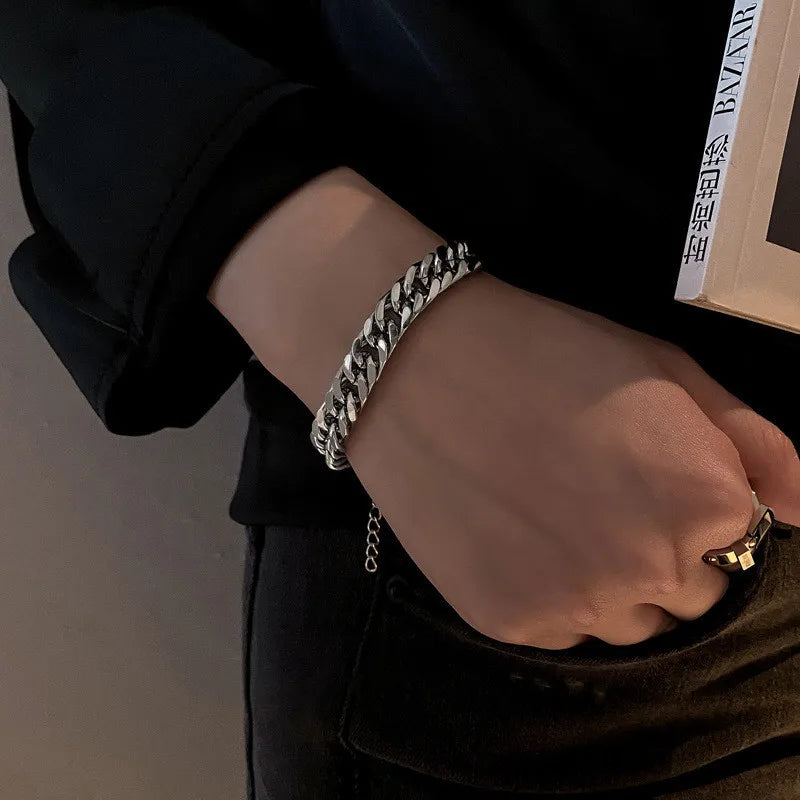 New Trendy Cuban Chain Men Bracelet Classic Stainless Steel Silver Color Width Chain Bracelet For Women Fashion Jewelry Gifts Vera Lux