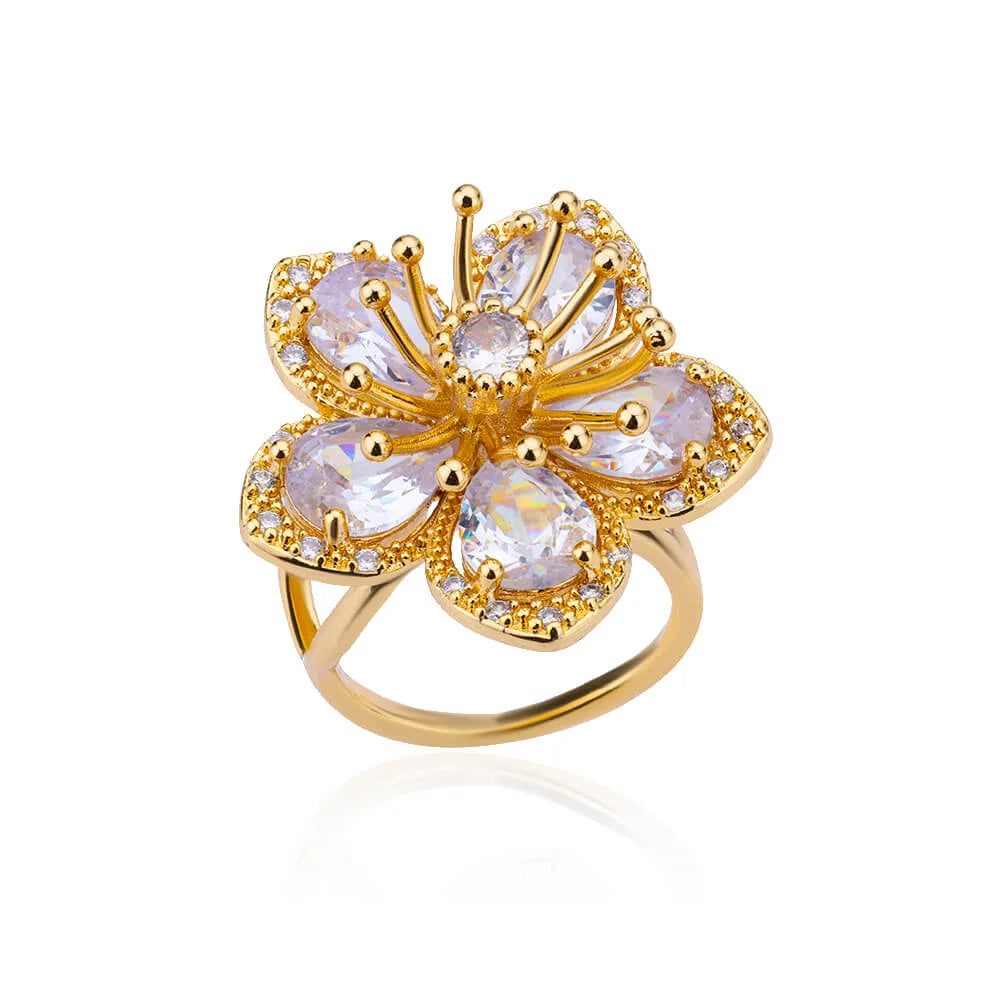Luxury Colorful Zircon Flower Rings For Women Gold Color Stainless Steel Opening Ring Fashion Wedding Party Aesthetic Jewelry Vera Lux