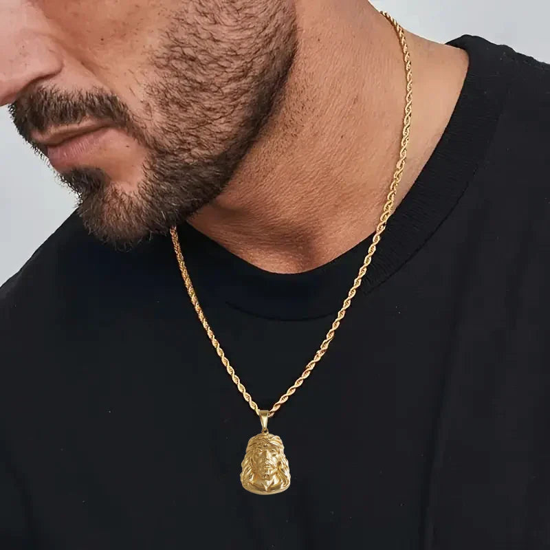 18K Gold Plated Stainless Steel Jesus Pendant - Classic Hip Hop Style, Ideal Men's Gift for Daily Wear Vera Lux