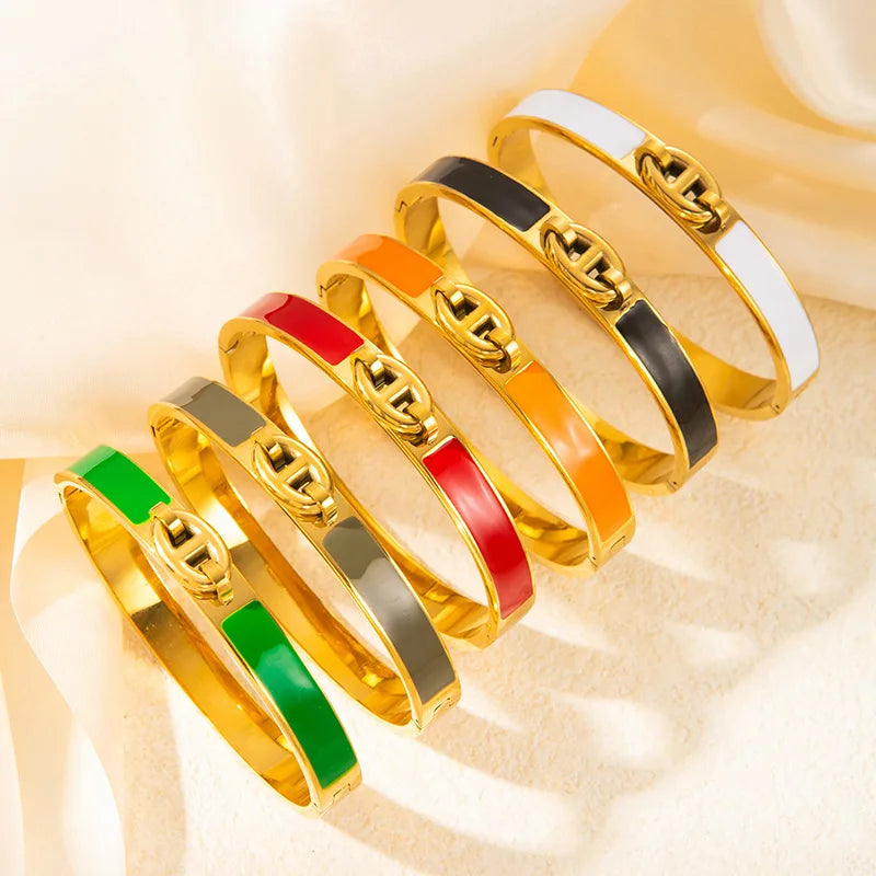 1PCS H-shaped Pig Nose Bracelet Stainless Steel Fashionable And Versatile Enamel Drip Rubber Bracelet Women's Jewelry Vera Lux