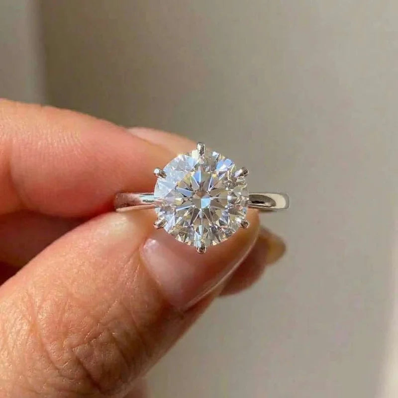 925 Sterling Silver Six Claw Cubic Zirconia Wedding Ring for Women Simple Elegant Engagement Proposal Rings Gift Fashion Jewelry Vera Lux