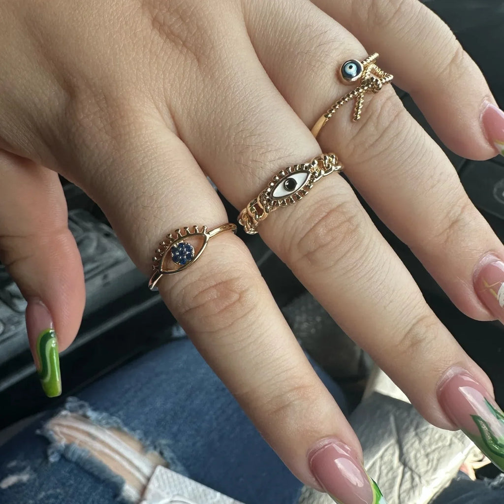 Evil Eye Rings For Women Stainless Steel Turkish Eye Ring Wedding Gothic Aesthetic Jewelry Sets anillos bague bijoux Vera Lux