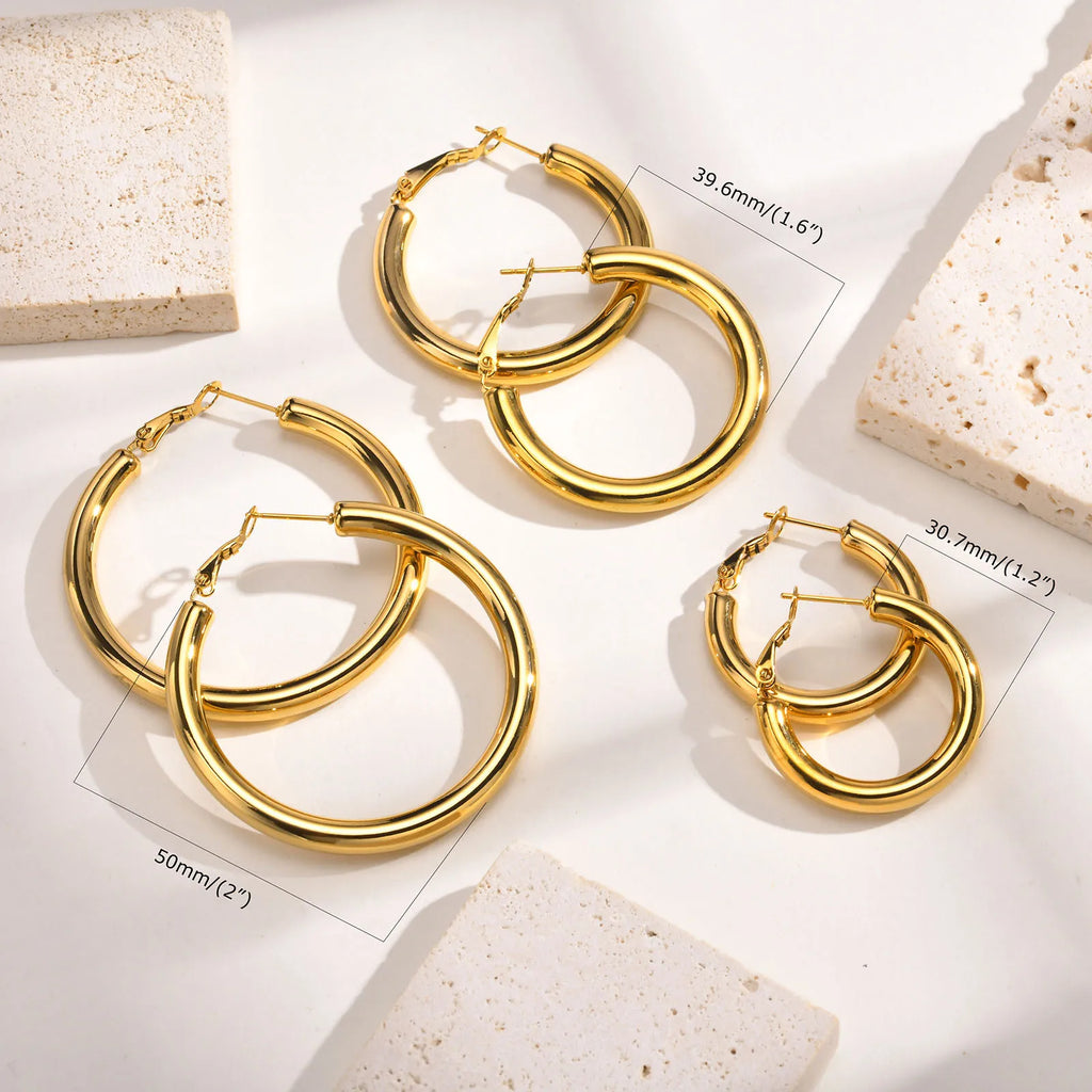 30/40/50mm Circle Hoop Earrings for Women, Classic Stainless Steel 18k Gold Plated Minimalist Jewelry Hypoallergenic Vera Lux