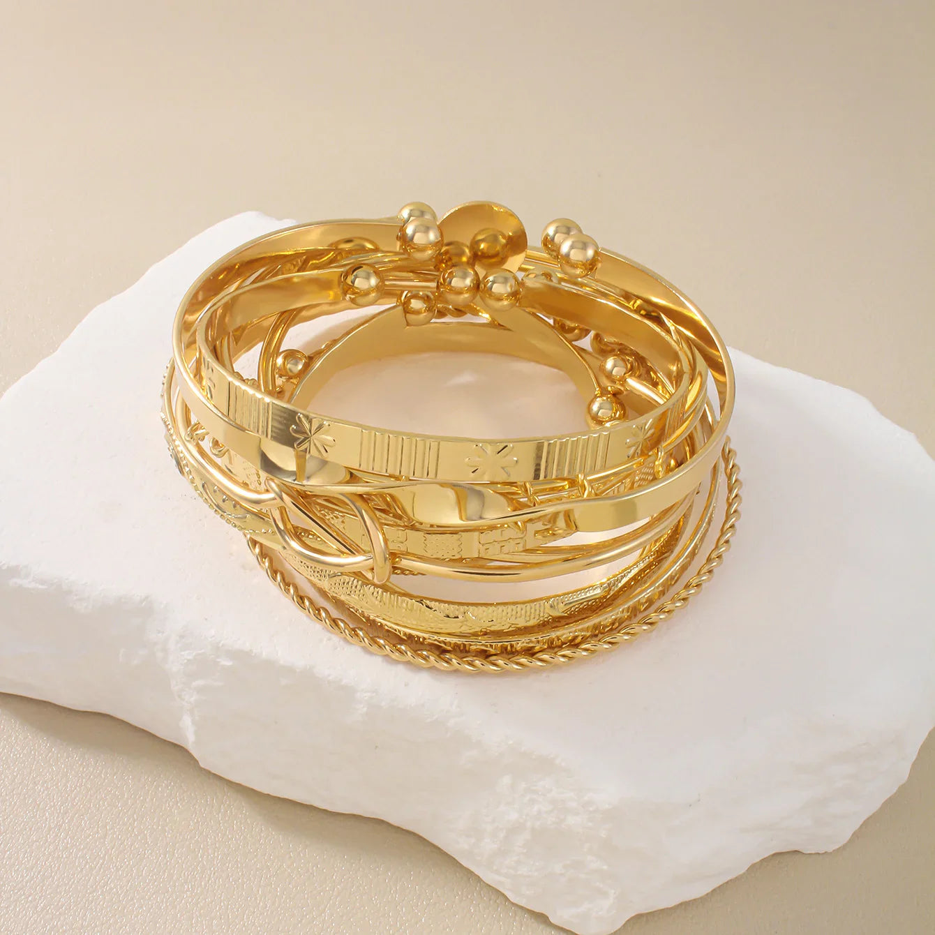 12 Pcs/Set Trendy Multilayer Open Bangles Set for Women Punk Gold Color Geometric Delicate Twist Bracelets Wedding Jewelry Gifts Vera Lux