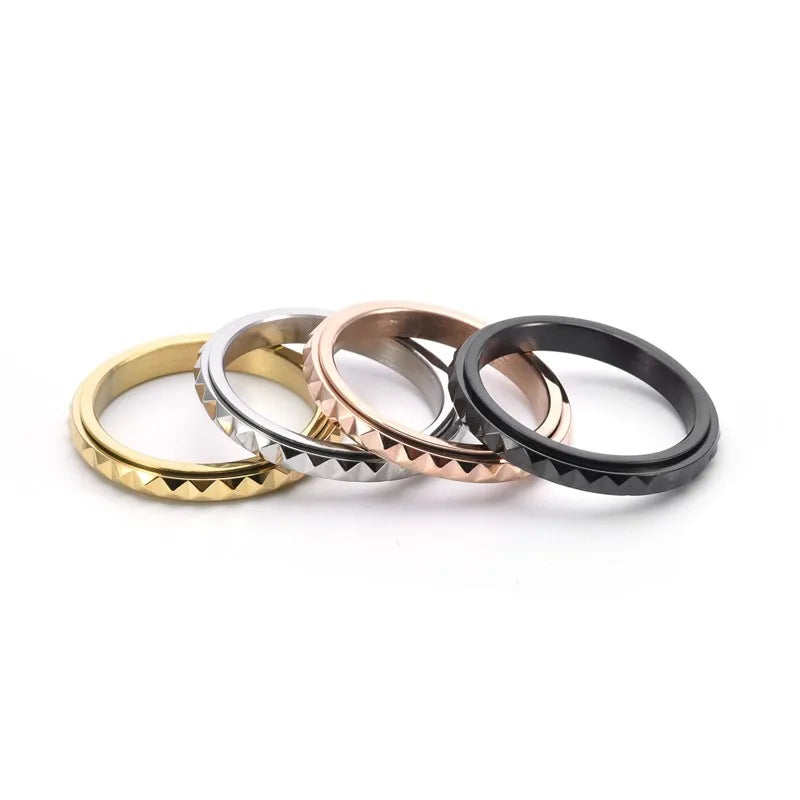 3mm Thin Stainless Steel Pyramids Spinner Ring Wedding Band for Women Girl Size 5-12 Vera Lux