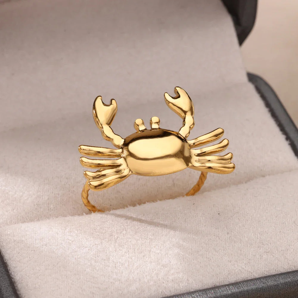 Stainless Steel Crab Rings for Women Gold Color Cute Animal Open Adjustable Ring Aesthetic Fashion Waterproof Jewelry Gift Vera Lux