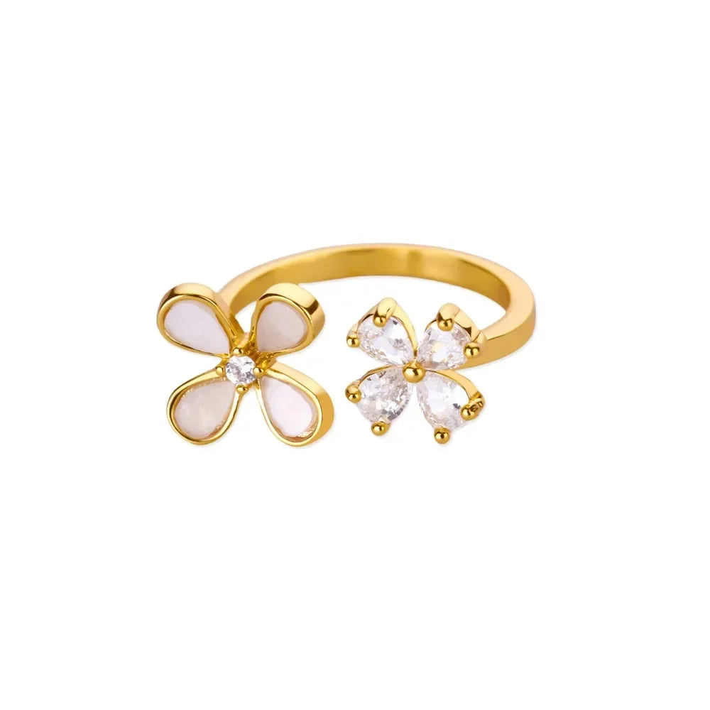 Luxury Zircon Butterfly Flower Rings for Women Stainless Steel Gold Color Cheap Ring Fashion Wedding Couple y2k Jewelry anillos Vera Lux
