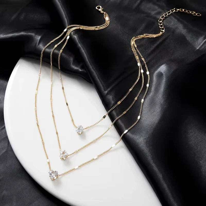 Trendy Zircon Pendant Necklace For Women Multilayer Chain Choker Fashion Female Party Shiny Jewelry Gift Vera Lux