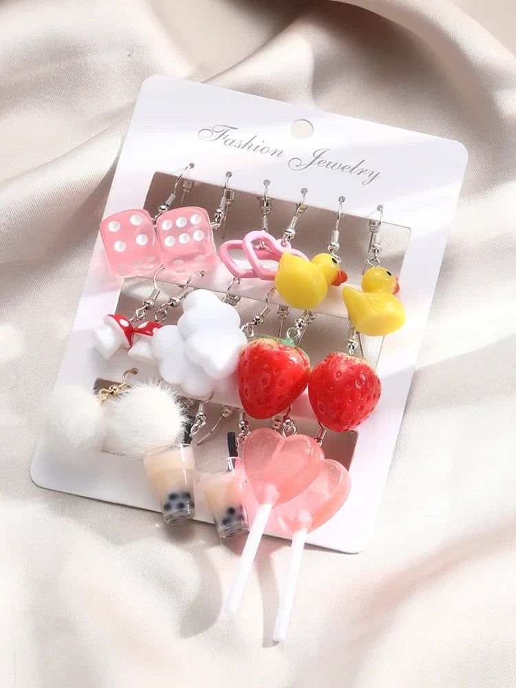 Cartoon Animal Earrings Set For Women New Y2K Girl Cute Colorful Geometric Acrylic Duck Love Drop Earrings Trendy Jewelry Gifts Vera Lux