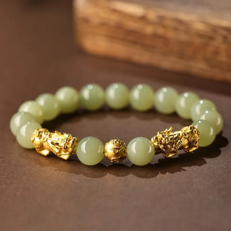 1pcs Chinese Style Hotan Jade Pi Xiu Bracelet Chinese Mythological Element Pixiu Bracelet Seeking Wealth Prayer Accessories Vera Lux