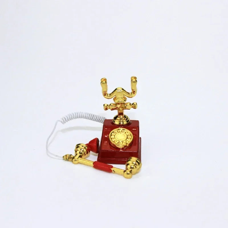 1:12 Home Decor Figurines Alloy Vintage Rotary Telephone Mini Retro Phone Model Miniature Phone Dollhouse Baby House Accessories Perfecsy