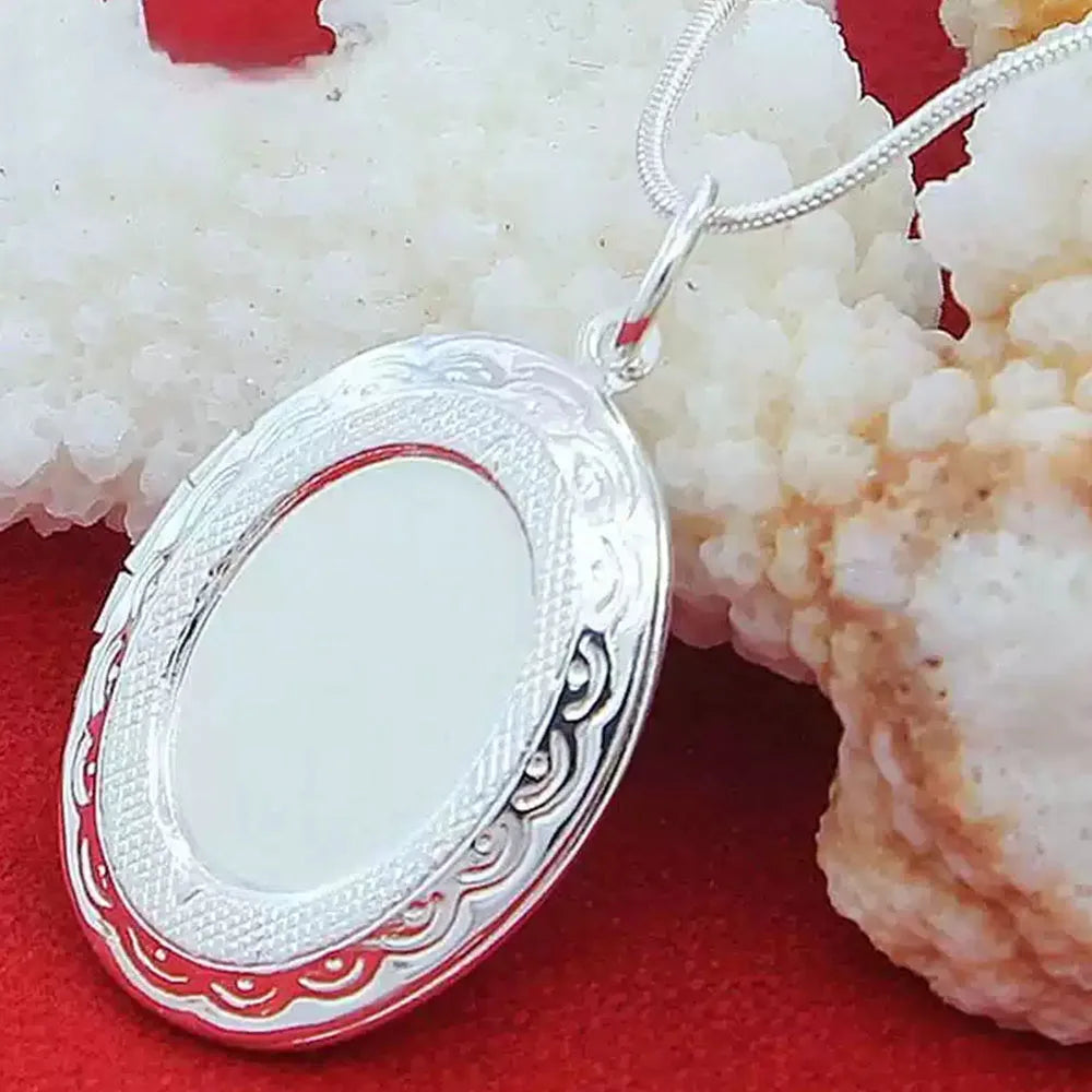 925 Sterling Silver Oval Round Photo Frame Pendant Necklace 18/20-28/30 Inch Snake Chain For Woman Man Wedding Jewelry Vera Lux