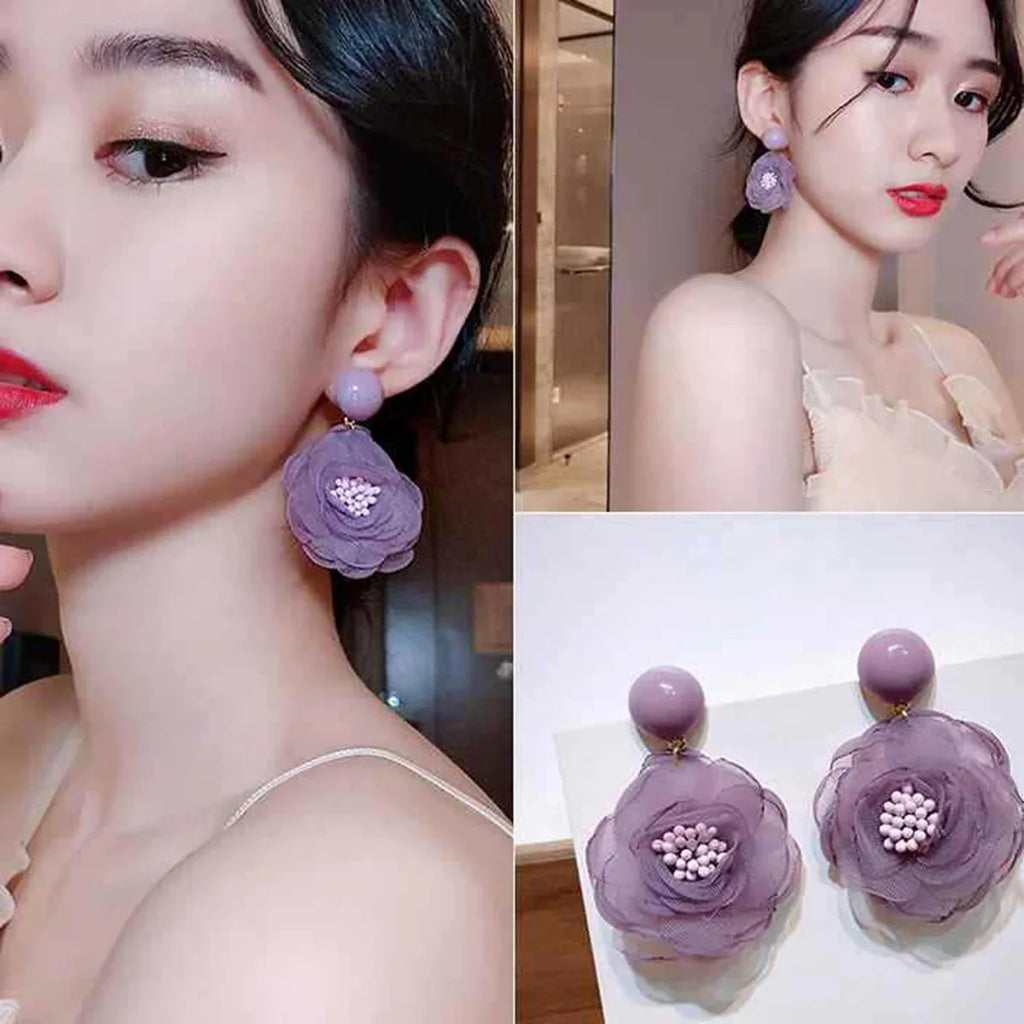 Needle Soft Snowflake Lace Flower Girl Soft Purple Milk Fruit Green Flower Dewdrop Earrings Ear Clips Fresh Sweet Style Ear Stud Vera Lux