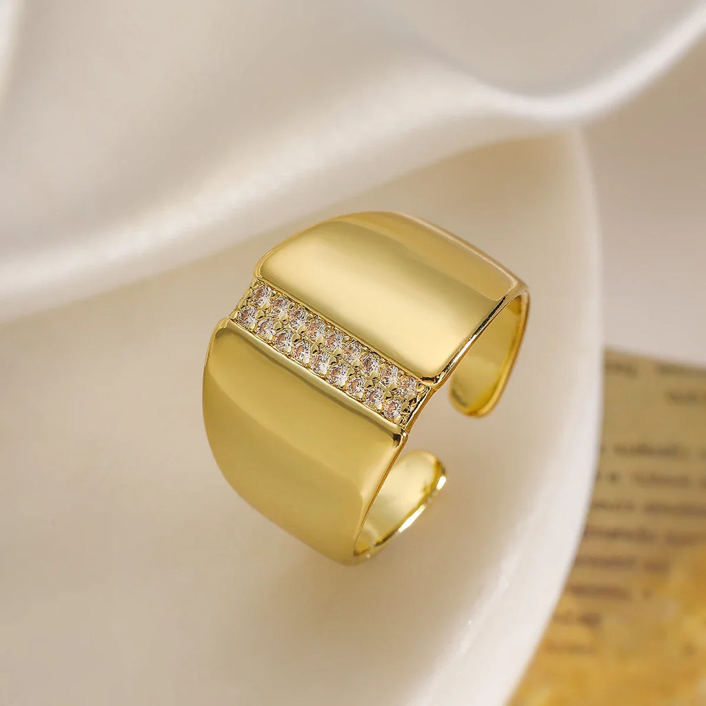NEWBUY Luxury AAA Cubic Zirconia Inlay Copper Wedding Jewelry Gold Color Statement Geometric Shape Open Design Rings For Women Vera Lux