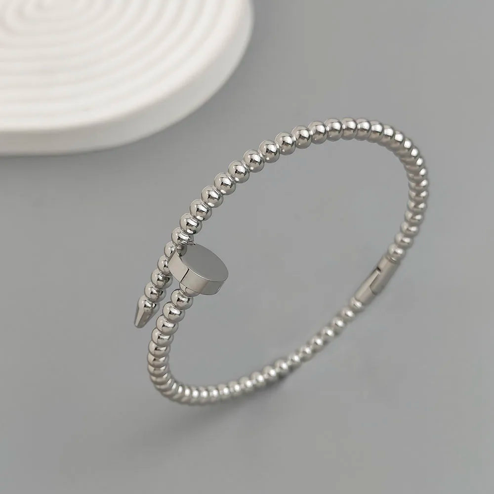 Simple nail shape round bead gold-plated stainless steel women's bracelet, waterproof and rust-free bracelet, worn by couples Vera Lux