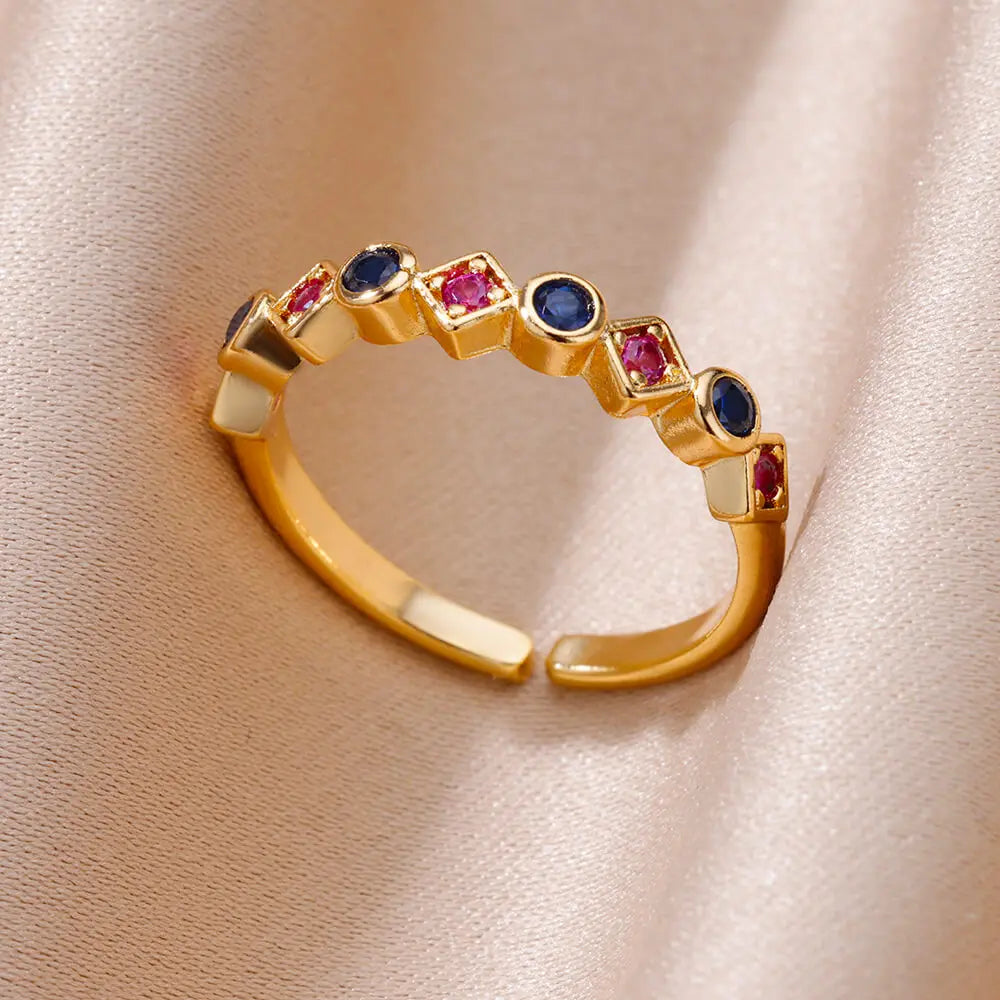 Colorful Zircon Rings For Women Gold Color Stainless Steel Fashion Cubic Zirconia Ring 2023 Trend Aesthetic Wedding Jewelry Gift Vera Lux