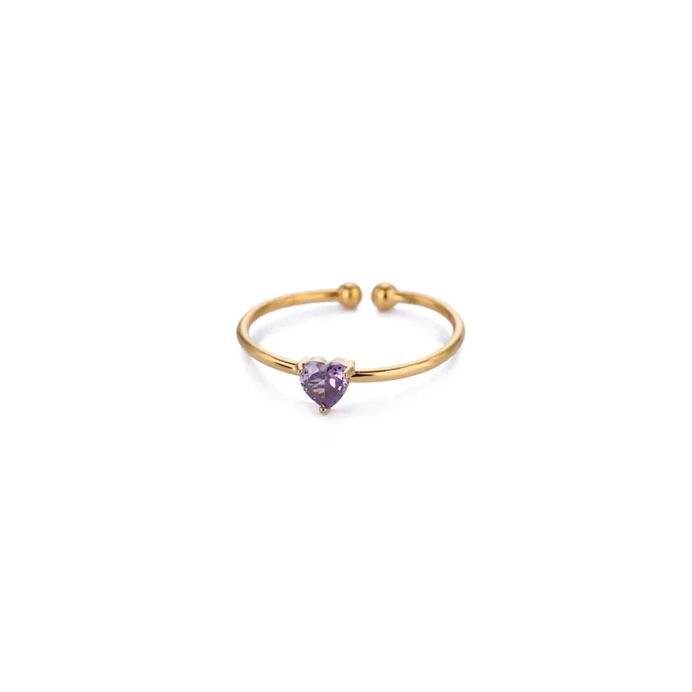 2025 Birth Colorful Cubic Zircon Heart Opening Rings For Women Fashion Dainty Stainless Steel Princess Ring Jewelry Wedding Gift Vera Lux