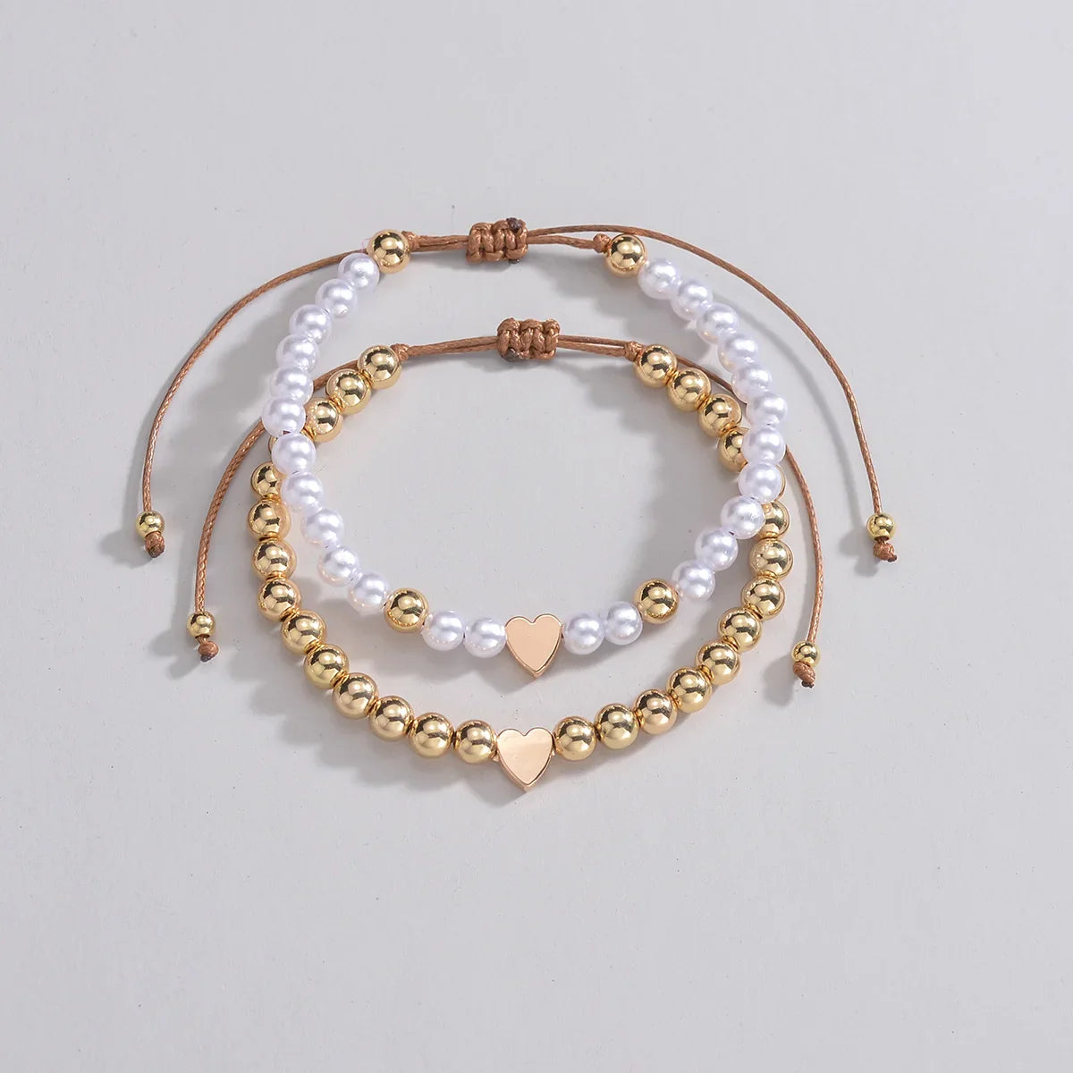 2 PSC Love Imitation Pearl Beaded Adjustable Rope Chain Valentine's Day Jewelry Gift Couple Bracelet Vera Lux