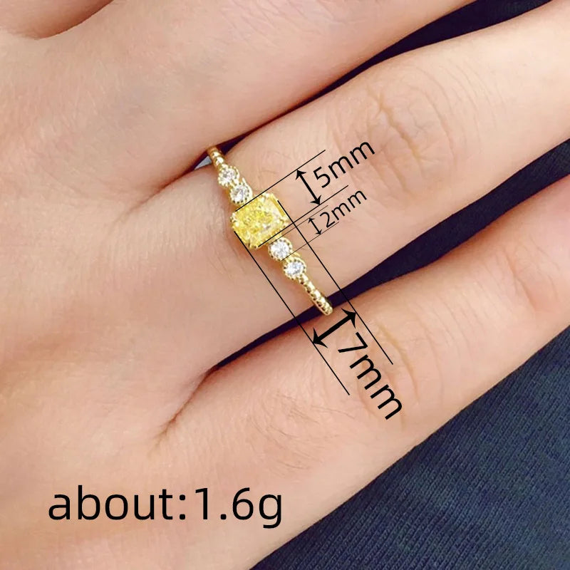 925 Sterling Silve Geometric Yellow Cubic Zirconia Women Rings Gorgeous Wedding Accessories Anniversary Party Female Jewelry Vera Lux