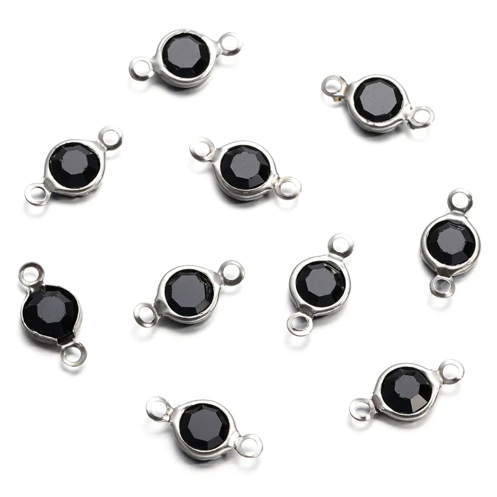 10pcs/lot Stainless Steel Crystal Round Double Ring Pendants for DIY Bracelet Necklace Beads Jewelry Making Accessories Vera Lux