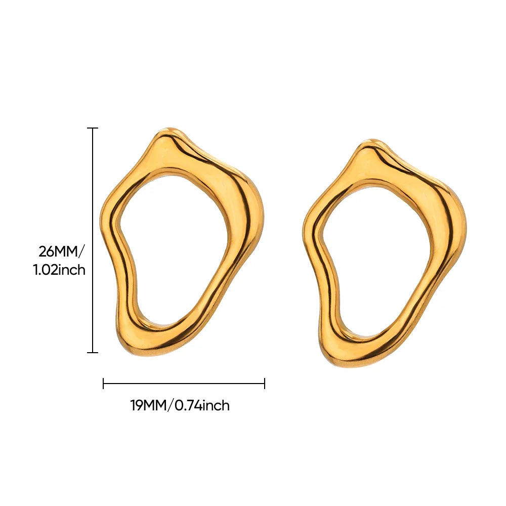 Irregular Hollow Cute Stainless Steel Stud Earrings for Women Gold Color Wedding Aesthetic Irregular Texture Earring Jewelry BFF Vera Lux
