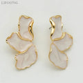 Metal Flower Cream Epoxy Earring Stud Women Fashion Gold Color Plating Irregular Post Earrings Heavy Design Statement Earrings Vera Lux