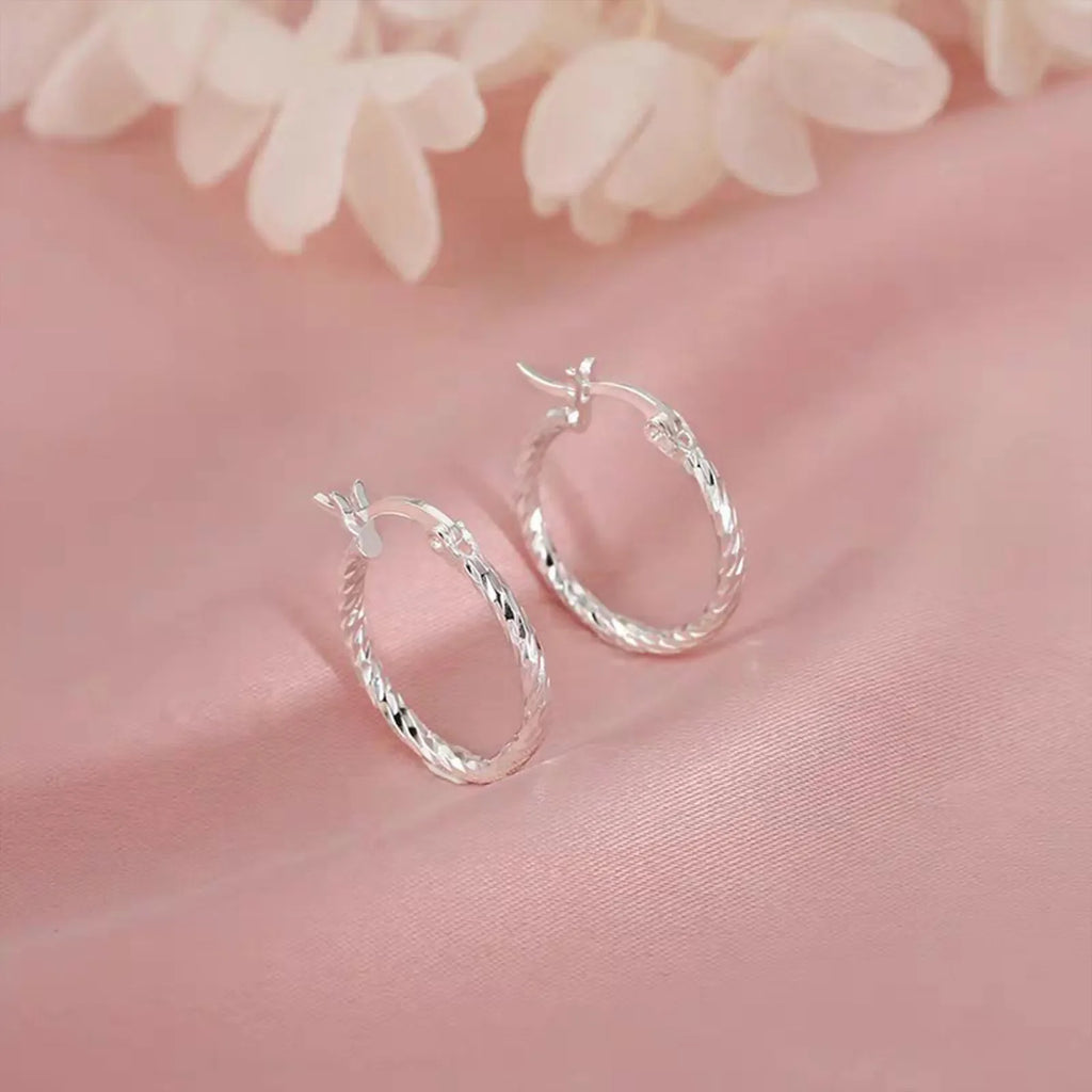 S925 Silver Geometric Twist Circle Earrings Women Elegant Unique Design Korean Versatile Sparkling Flower Modification Ear Studs Vera Lux