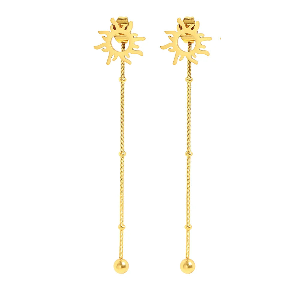 Stainless Steel Earrings Classic Sun Totem Long Snake Beads Chain Stud Earrings For Women Jewelry Fashion Popular Friend Gifts Vera Lux