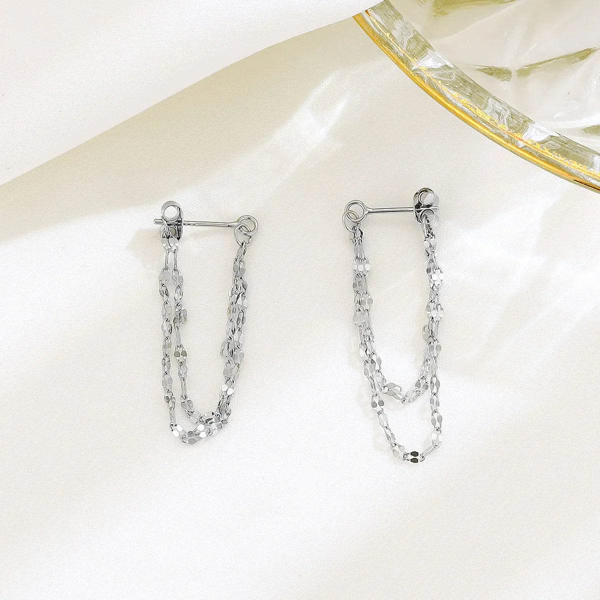 925 Silver designed earrings with double layered tassel chains at the front and back, exquisite earrings and dynamic earrings Vera Lux