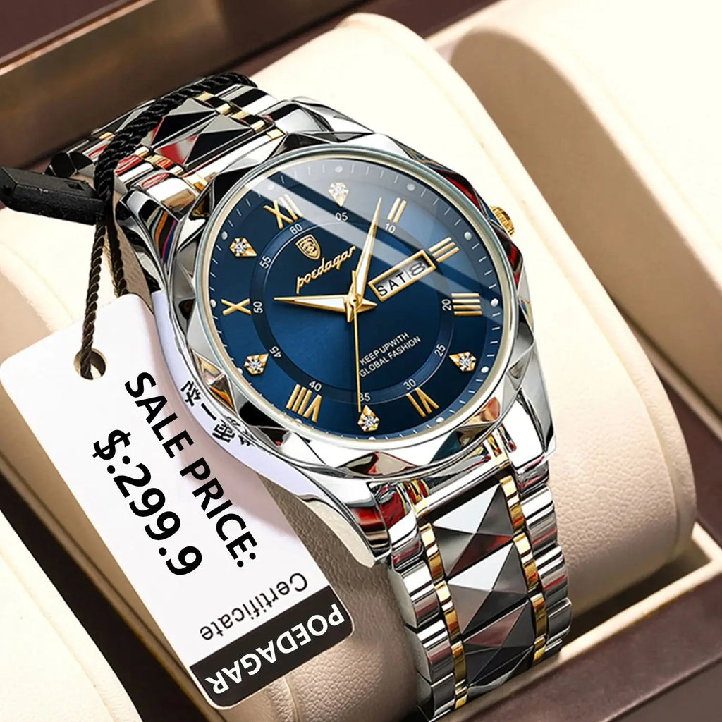 POEDAGAR Business Luxury Men's Watches Waterproof Stainless Steel Luminous Man Wristwatch Date Week Sport Men Quartz Watch Reloj Vera Lux