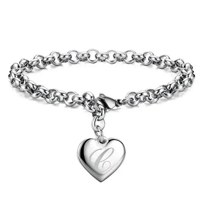 925 Sterling silver Fine 26 Letter women men chain Bracelet Charm Heart Cute wedding Personality Jewelry lady gift party 20cm Vera Lux