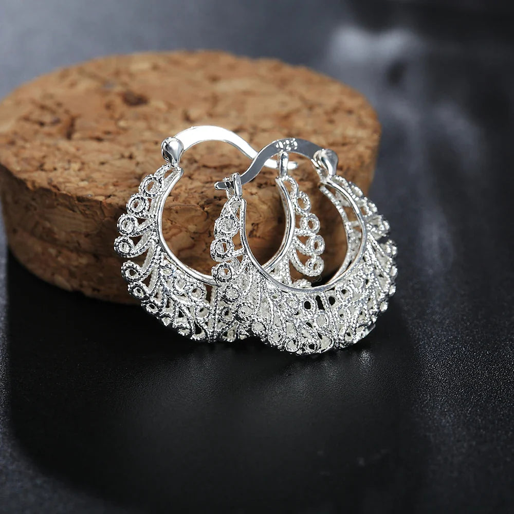 Hot Pretty 925 Sterling Silver Hollow Carved drop Earrings for Women retro Trend party Jewelry Christmas Gifts wedding Vera Lux