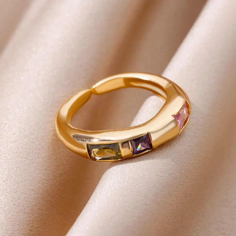 Zircon Square Finger Rings for Women Gold Color Irregular Stainless Steel Ring Engaement Wedding Aesthetic Jewelry Girls Gift Vera Lux