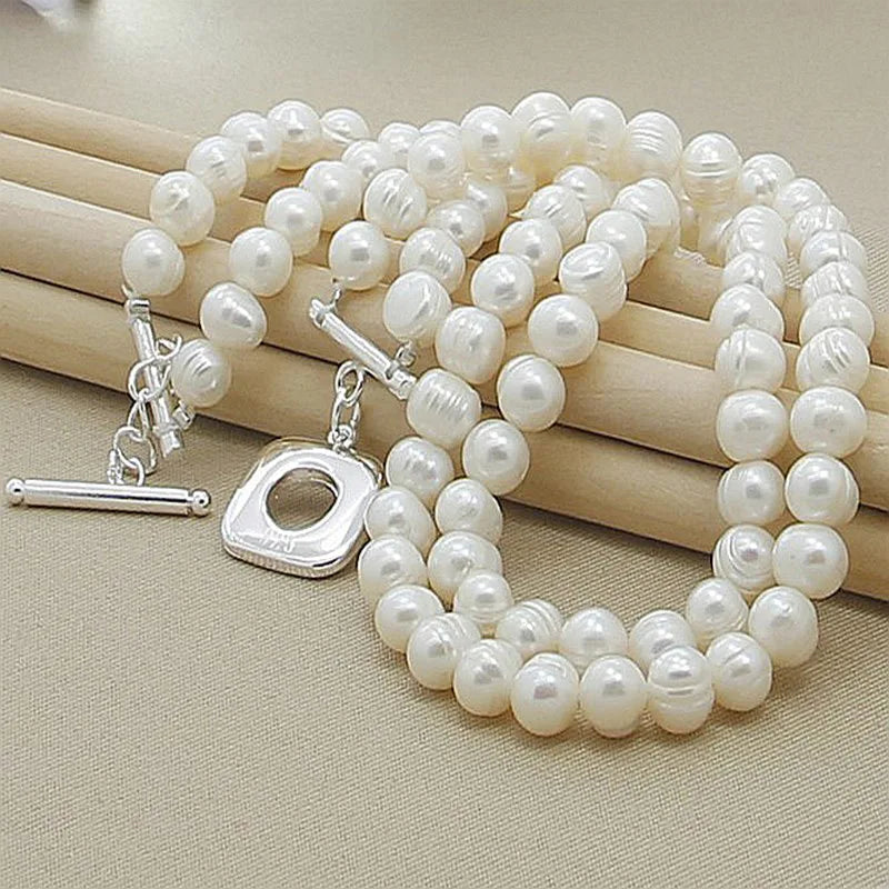 Aravant 925 Silver Double Layered Pearl Necklace Chains For Women Wedding Fashion Jewelry Vera Lux