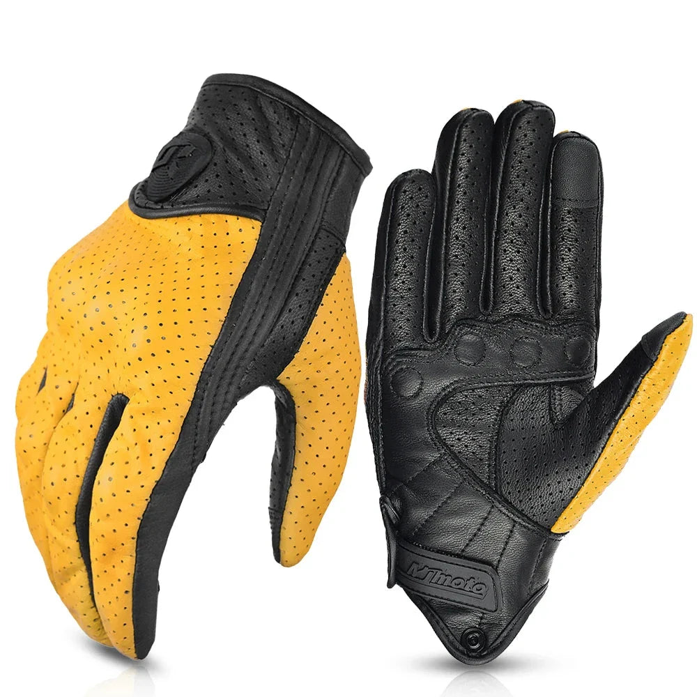 Leather Gloves Retro Biker BikerZoneZ