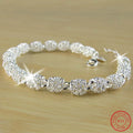 925 Silver Flower Beads Charm Bracelets For Women Hollow Ball Silver Bracelet Adjustable Wedding Party Jewelry Gifts Vera Lux