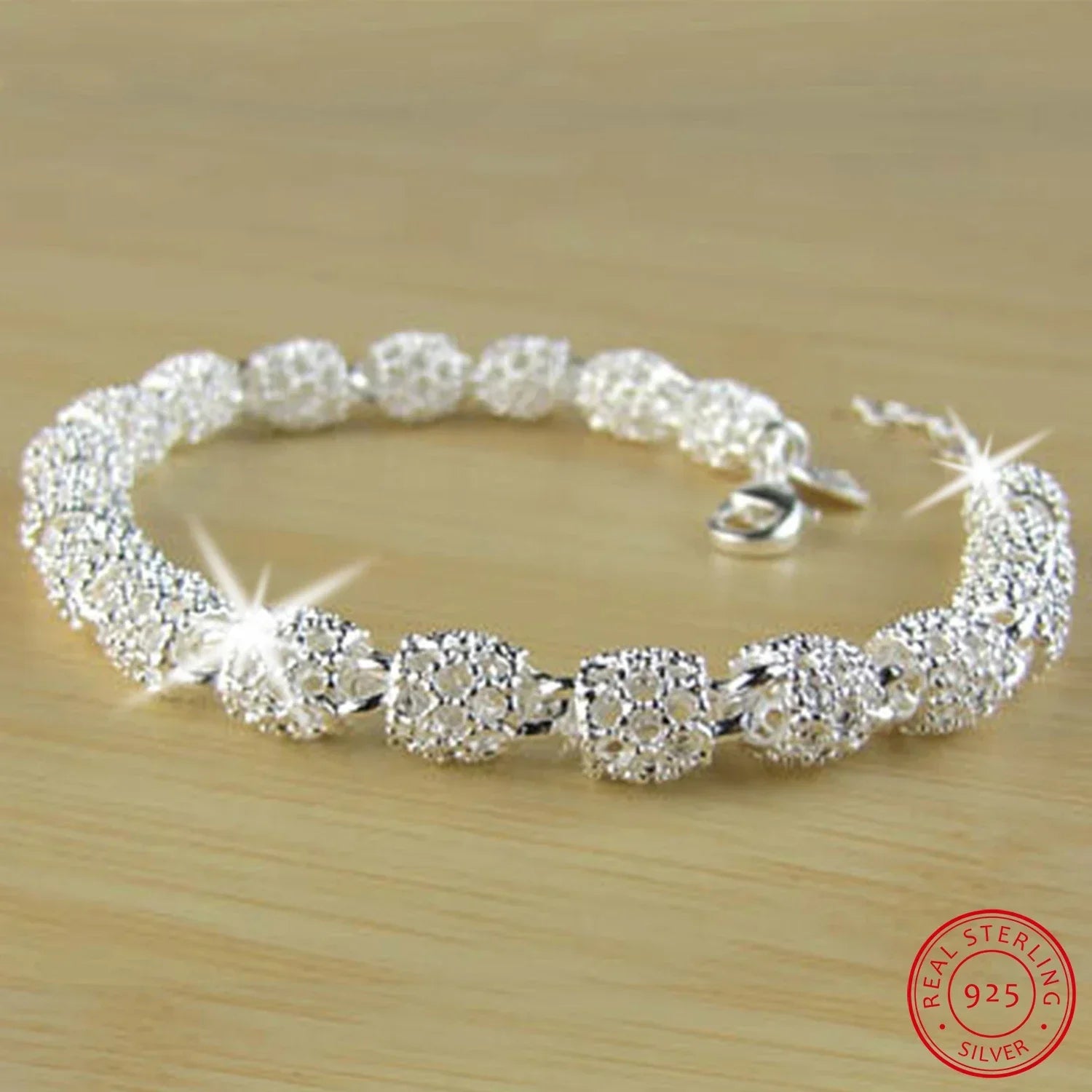 925 Silver Flower Beads Charm Bracelets For Women Hollow Ball Silver Bracelet Adjustable Wedding Party Jewelry Gifts Vera Lux