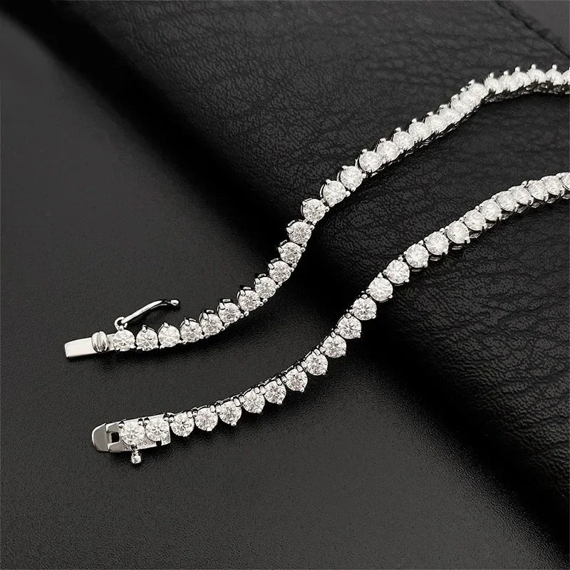 NeeTim Moissanite Tennis Necklace 3 Claw 925 Sterling Silver Plated 18k White Gold Sparkling Lab Diamond Necklaces for Women Vera Lux